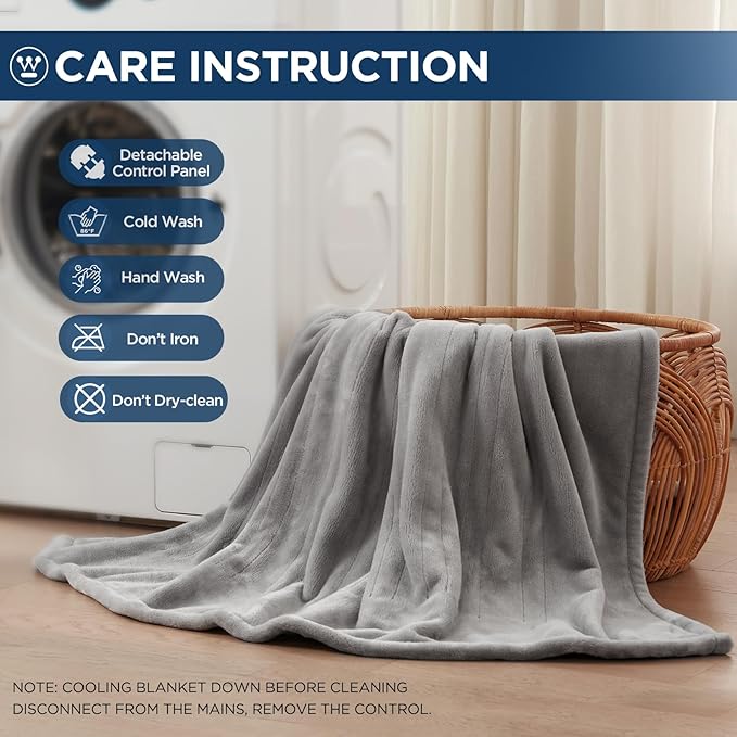 Westinghouse Electric Blanket Queen Size, Super Cozy Soft Flannel 84"" x 90"" Heated Blanket with 10 Fast Heating Levels & 1-12 Auto-Off, Machine Washable, ETL&FCC Certification, Light Grey