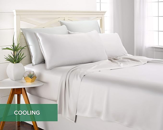 King Sheets by Pure Bamboo, Genuine 100% Organic Viscose Derived from Bamboo Bed Sheet Set, Soft & Cooling, Double Stitching, 2 Year Quality Promise (King, White)