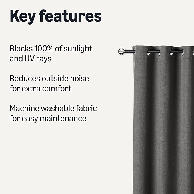 Amazon Basics 100% Blackout Curtains with Grommets, 2 Panels, 52 x 96 Inches, Black