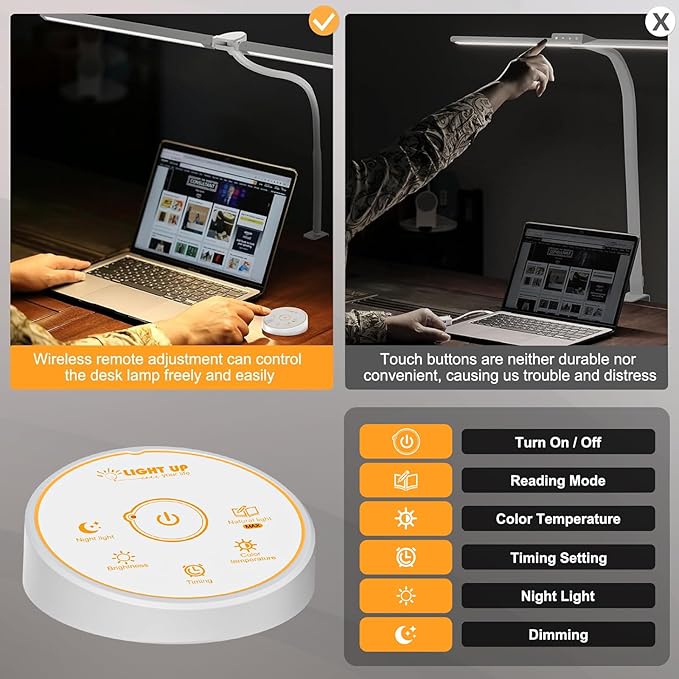 Led Desk Lamp for Office Home - Eye Caring Architect lamp with Clamp,Dual Screen Computer Monitor Work Smart Light: 24W 5 Color Flexible Adjustable Lighting Table Lamp for Study Drafting Grey