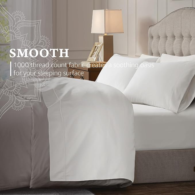 Hyde Lane Luxury 1000 Thread Count 100% Cotton Sheets | Very Soft & Thick - Fits Upto 20" Mattress | Sateen Weave Bed Sheets 18" Deep Pocket- 4 PC Sheet Set (White, Top Split King)
