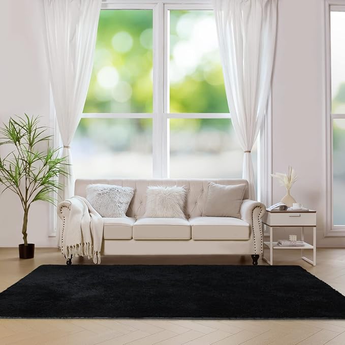 duduta Black Soft Fluffy Rug 5x8 ft, Shag Fuzzy Plush Rectangle Carpet for Bedroom Nursery Living Room Home Decor