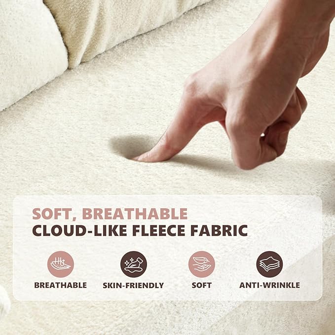 VINGLI Convertible Sofa Bed Couches for Living Room, Sleeper Sofa with Pull Out Couch Bed, Cloud-Like Plush Fleece L-Shape Sectional Couch with Storage Chaise, USB Charging, Side Pockets (Beige)