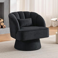 GarveeHome Modern Swivel Barrel Accent Chair, 360 Degree Velvet Upholstered Armchair with Striped Backrest & Plush Padding, Comfy Round Lounge Chair for Living Room, Bedroom, Reading Nook, Black