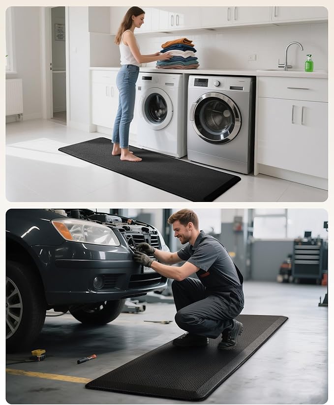 Ophanie Kitchen Mats for Floor, 3/4 Inch Thick Kitchen Rugs, 20'' x 60'' Anti Fatigue Standing Cushioned Mat, Waterproof,Comfort Ergonomic Mat for Office, Home, Sink, Black Non-Slip Bottom