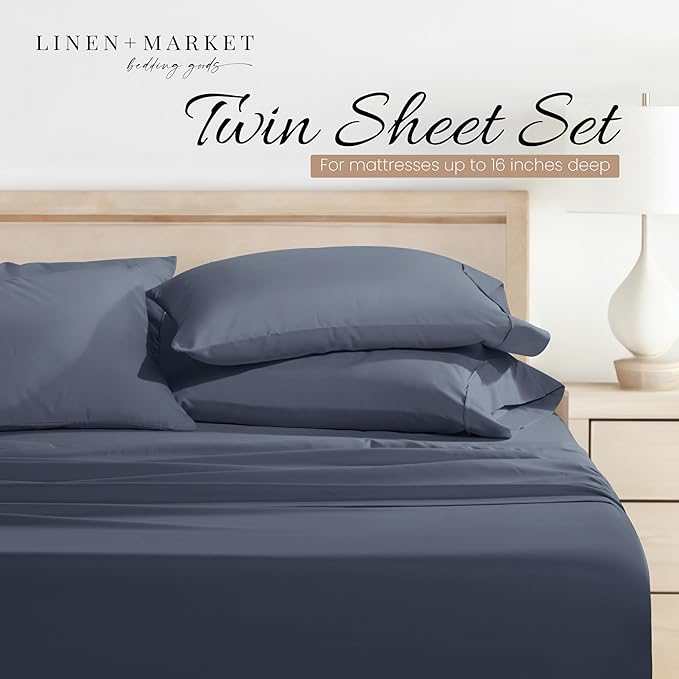 Linen Market Bed Sheets for Twin Size Bed (Stone) - Sleep Better Than Ever with These Soft and Cooling Twin Sheets - Deep Pocket Fits 16" Thick Beds - 4 Piece Twin Sheet Set