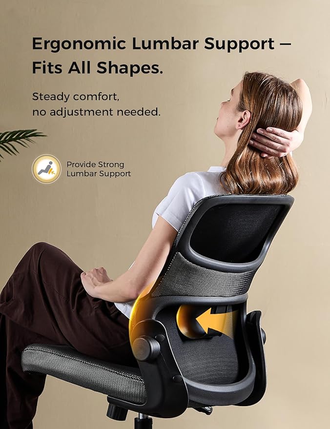 Office Chair, Mesh Ergonomic Desk Chairs, Lumbar Support, Adjustable Height, Armless, Swivel Function and Smooth-Rolling Wheels for Home, Office and Gaming (Black)
