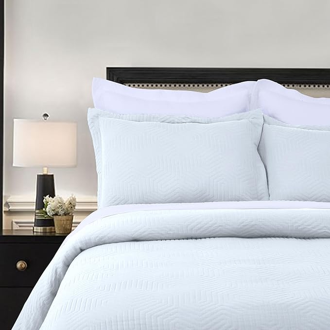 Threadmill Luxury Cotton Blankets for King Size Bed | All-Season Cozy 100% Cotton King Size Blanket | Aster Jacquard Soft & Lightweight Coverlet | Light Blue