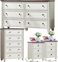 Farmhouse Dressers & Night Stand Set of 4, Wood 54" Wide Dresser & 45" Tall Chest of Drawers, 18" with Charging Station Nightstand Set of 2, Bedroom Furniture Dresser Set for Home Living Room Hallway