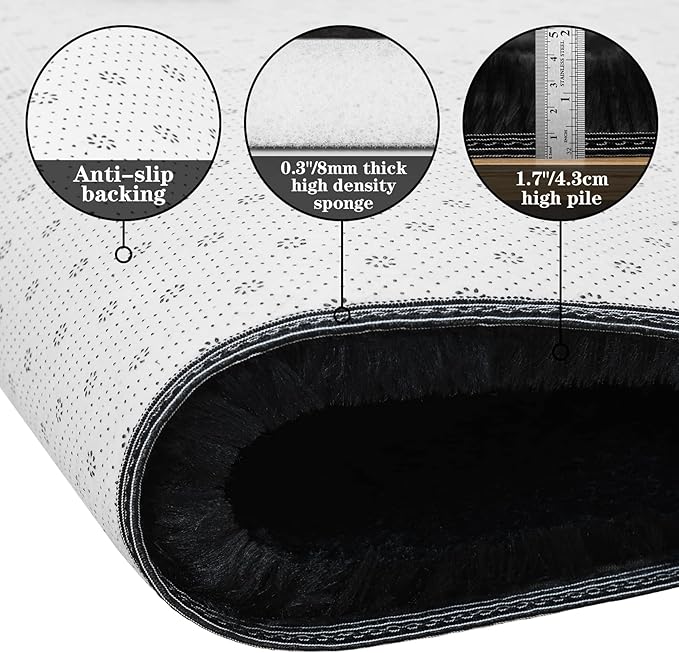 duduta Black Soft Fluffy Rug 4x6 ft, Shag Fuzzy Plush Rectangle Carpet for Bedroom Nursery Living Room Home Decor