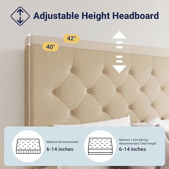 Allewie Upholstered King Size Platform Bed Frame with 4 Storage Drawers and Headboard, Diamond Stitched Button Tufted, Mattress Foundation with Wooden Slats Support, No Box Spring Needed, Beige