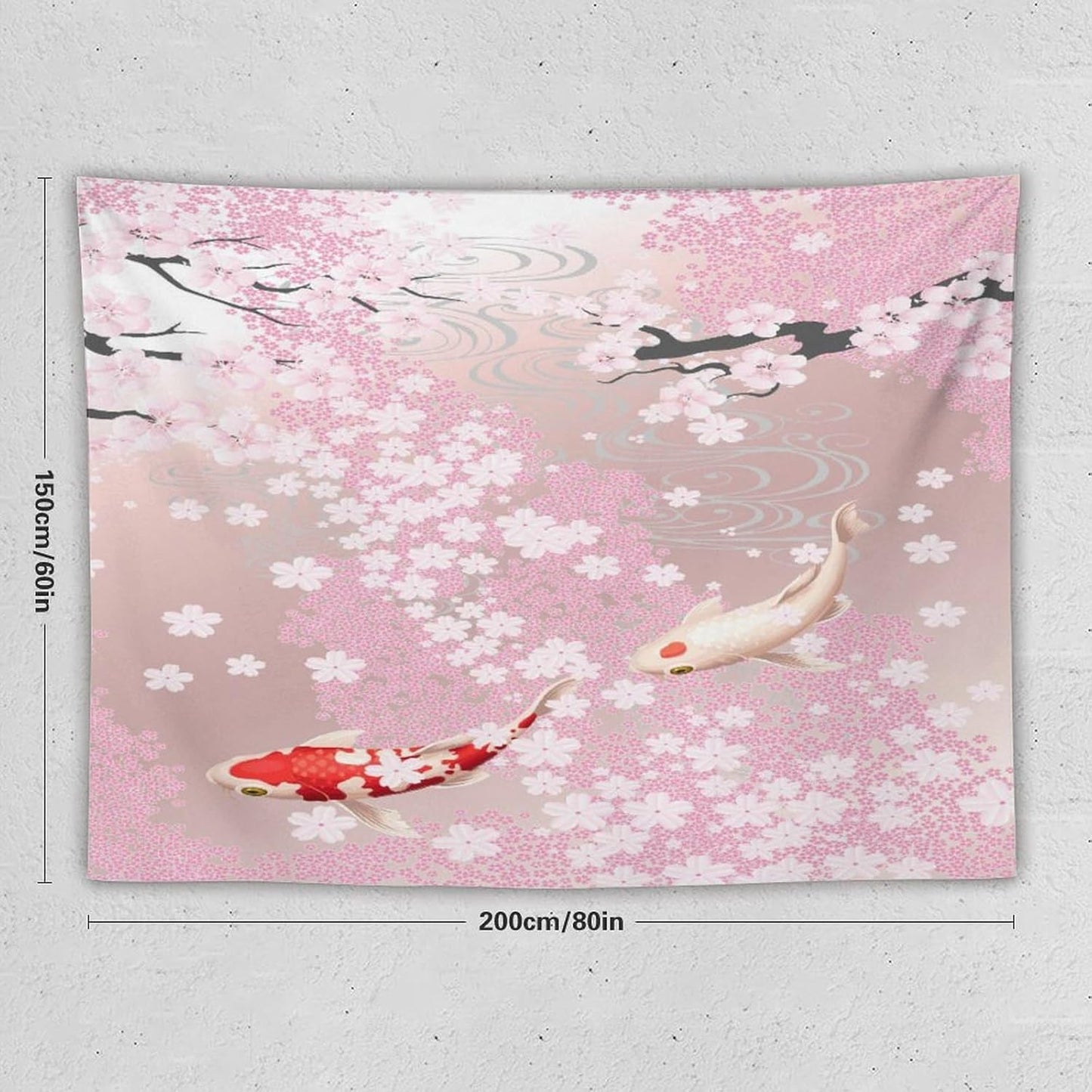 Houselerax Japanese Koi Fish Tapestry, Cherry Blossoms Asian Oriental Pink Flower Branch Koi Fish Carp Tapestries Wall Hanging for Bedroom Living Room Office Decor 80"x60"