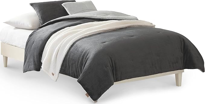 UGG Twin Comforter Set 4 Piece Bed in a Bag with Throw Blanket, Decorative Pillow Sham and Reversible Comforter Hypoallergenic Washable College Dorm Bedding, Twin XL, Grey (Remina)