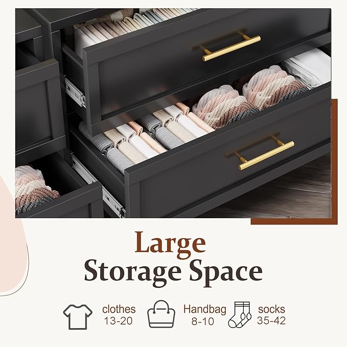 Black Dresser, Metal Tall Dresser for Bedroom, 43.11" H Dressers & Chests of Drawers, 4 Drawer Dressers for Living Room, Entryway, Hallyway (Black, 4 Drawers)