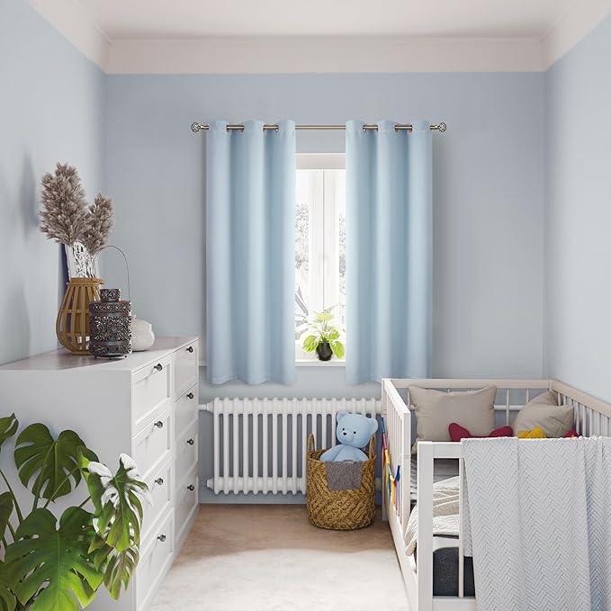 BGment Baby Blue 100% Blackout Curtains for Nursery Bedroom 63 Inch Length 2 Panels, Thermal Insulated Full Light Blocking Grommet Noise Cancelling Window Curtains for Kids Room, 42 Inch Wide Each