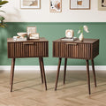 VINGLI Nightstands Set of 2, Fluted Night Stand with Drawer, Bedside Table, Wood Nightstand for Bedroom, Mid Century Modern End Tables, Walnut, 18.9" W*14.96" D*24" H