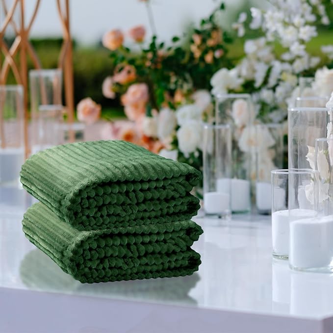 Buryeah 12 Pcs Flannel Throw Blanket Bulk 50 x 60 in Sleepover Blanket Outdoor Wedding Throw Lightweight, Oeko-tex Standard 100 Certified for Sofa Homeless Gifts (Dark Green)