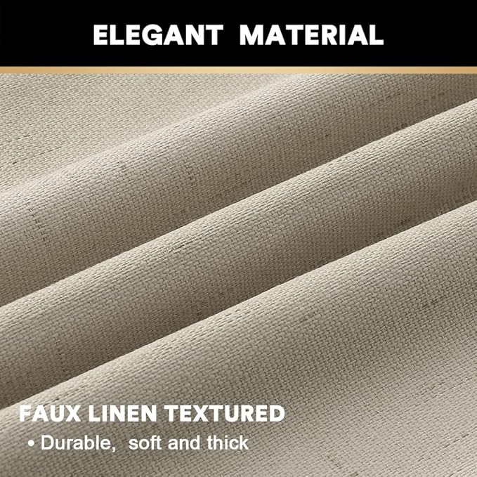 PrinceDeco 100% Blackout Linen Textured Curtains for Bedroom Anti-Rust Grommet Dining Room Drapes Thermal Insulated with White Liner Textured Blackout Curtains 2 Panels Set,52" W x 54" L,Cobblestone