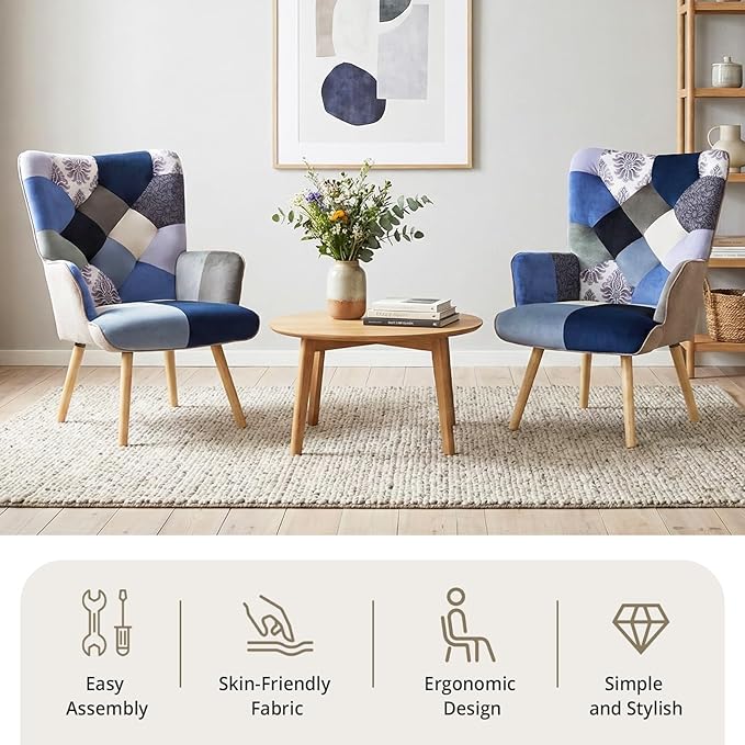Joysoul Living Room Accent Chair Modern High Back Arm Chair, Houndstooth Pattern Bohemian Style Chairs for Bedroom Waiting Room