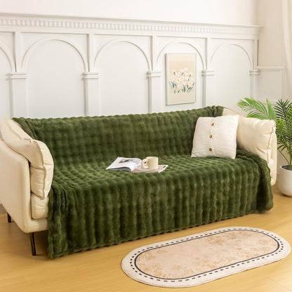 YUSOKI Luxury 3D Bubble Throw Blanket 3.1lb,All Ages,Home Decoration, (Olive Green,60 * 80inches)