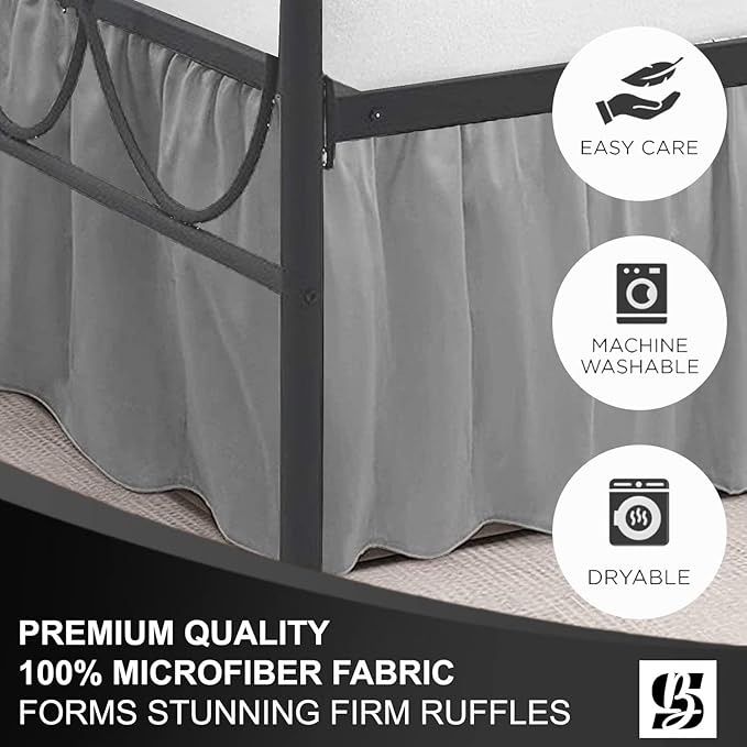SKY BEDDINGS - Queen Size Ruffled Bed Skirt with Split Corners - 14 Inch Drop Dust Ruffle Bed Skirt with Platform Three Sided Coverage - 100% Microfiber, Light Grey