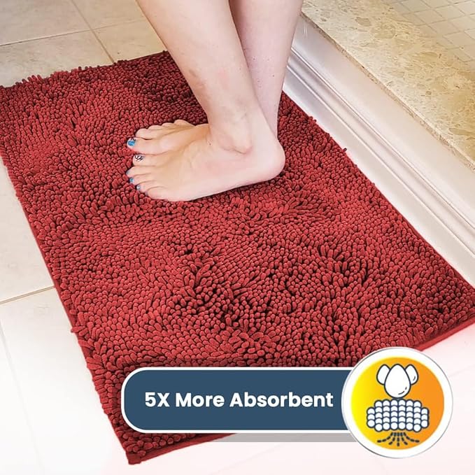 Muddy Mat® | Super Absorbent Door Mat Indoor, Microfiber Quick Dry Chenille Entryway Rug, Non-Slip Front Door Mat, Indoor Mats for Entryway, Machine Washable Pet Rug, Red 36"x60"