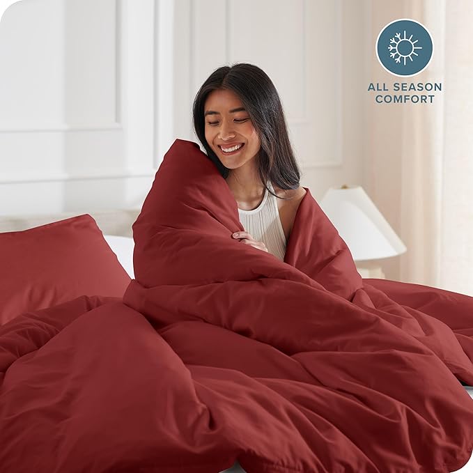 Bare Home Bedding Duvet Cover Queen Size - Premium 1800 Super Soft Collection - Lightweight, Cooling - Soft Breathable Bedding Duvet Cover (Queen, Rosewood)