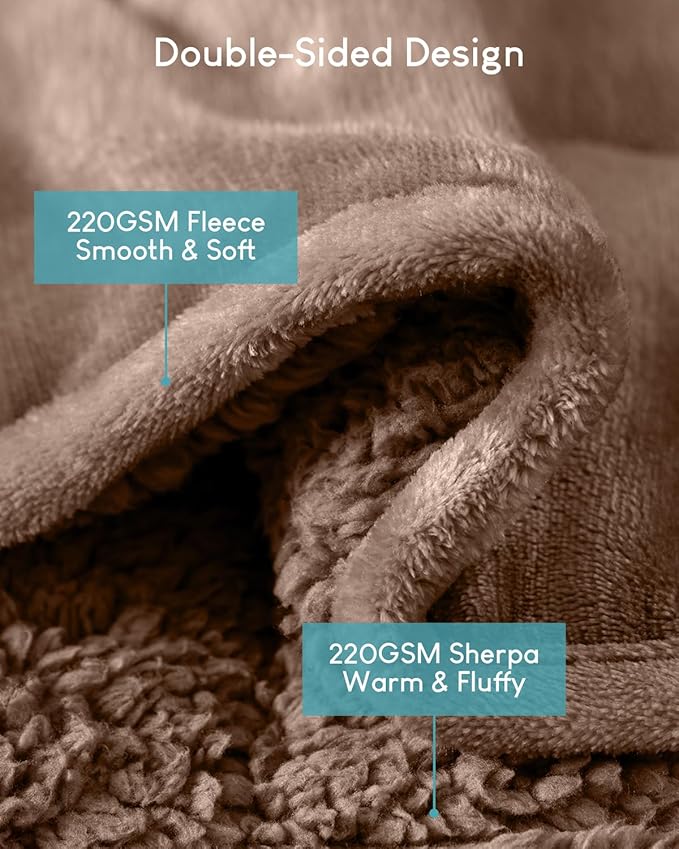 Cottonblue Sherpa Fleece Weighted Blanket 15 lbs for Adult, Flannel Cozy Bed Blankets, Fuzzy Sherpa Weighted Blankets Full Size 48 x 72 inches, Soft Blanket for Sofa Beds, Dark Brown