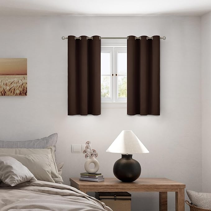 BGment Short 100% Blackout Curtains for Bedroom, Thermal Insulated Energy Efficiency Noise Reducing Grommet Curtains 54 Inch Length with Liner for Small Window 2 Panels Each 42 Inch Wide, Brown
