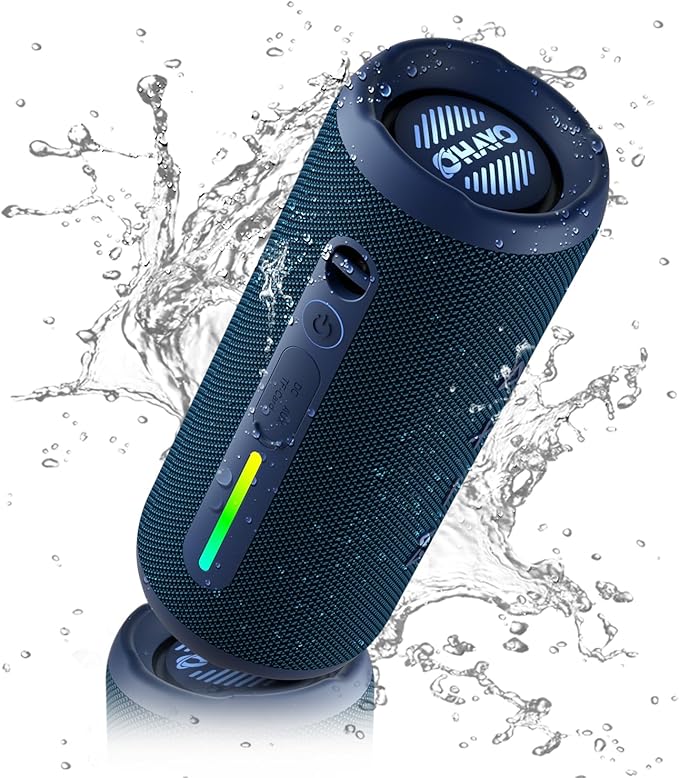 OHAYO Portable Bluetooth Speaker, IPX7 Waterproof Wireless Speaker with 24W Stereo Sound, Active Extra Bass, Bluetooth 5.3, RGB Lights, Dual Pairing, Up to 30H Playtime for Home, Outdoor, Party