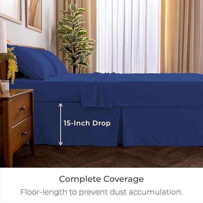 Mellanni Bed Skirt Twin Size - Bed Skirting - 15-Inch Tailored Drop Pleated Dust Ruffle - Hotel Luxury Bedding - Wrinkle, Fade, Stain Resistant - 1 Bedskirt (Twin, Royal Blue)