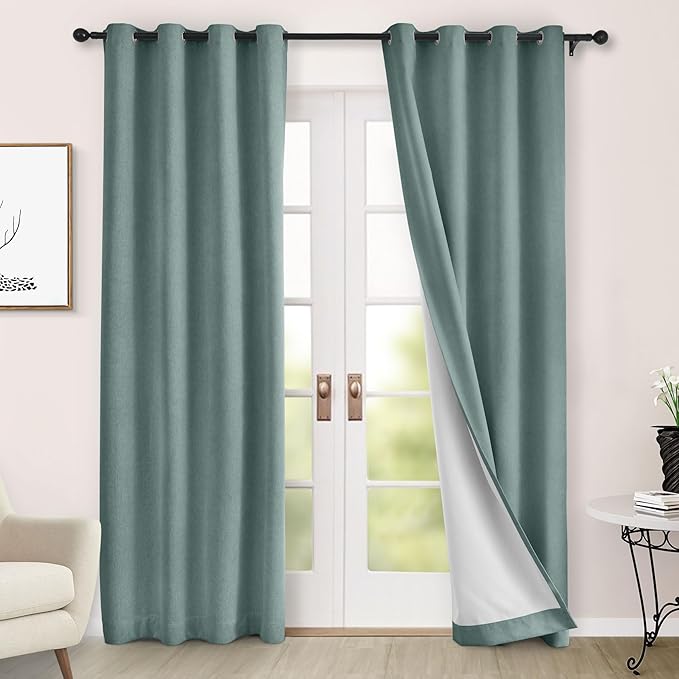Macochico 100% Blackout Curtains Insulted Window Panels for Bedroom Living Room Dining Room Luxury Chenille Curtains Classic Home Decor Teal Curtains with Tieback 52" Wx72 L Grommet 1 Panel