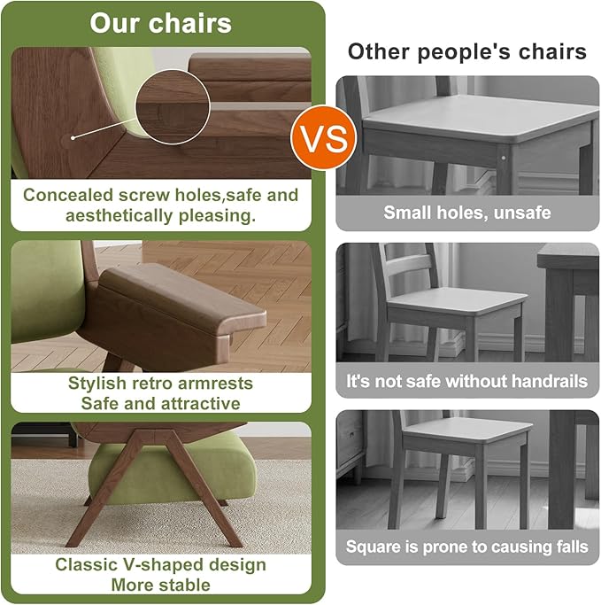 Accent Chair Set of 2, Mid Century Modern Chair, Velvet Upholstered Lounge Arm Chair with Solid Wood, Cozy Seating for Living Room, Bedroom, Balcony (Green)