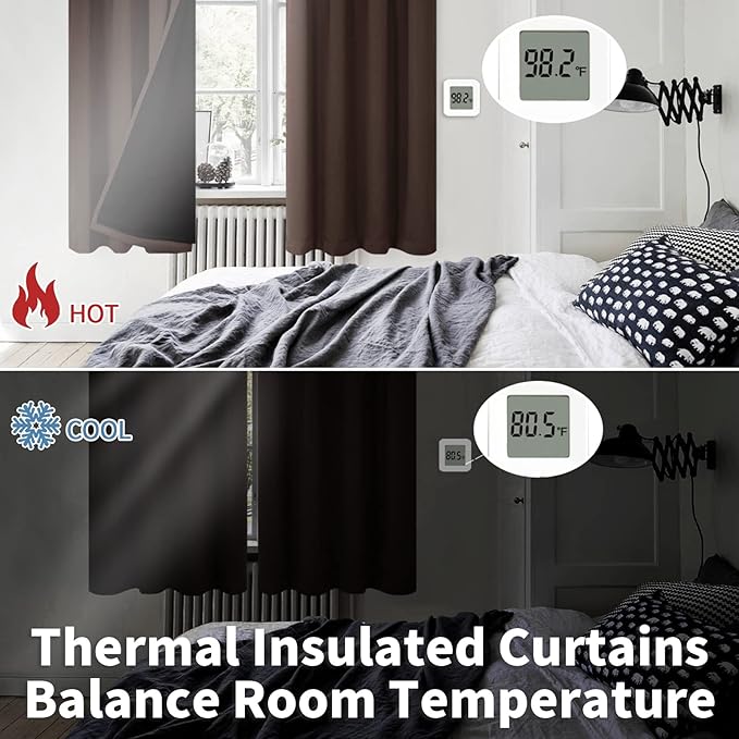 BGment 100% Blackout Curtains for Bedroom with Black Liner, Double Layer Full Room Darkening Thermal Insulated and Noise Reducing Rod Pocket Curtain (42 x 72 Inch, Brown, 2 Panels)