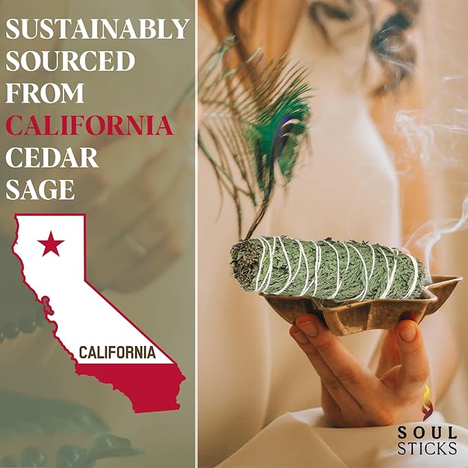 Soul Sticks Organic Cedar Sage Smudge Stick 1 Pack - 9 Inch | Floral Sage House Blessing | Cleansing House & Negative Energy