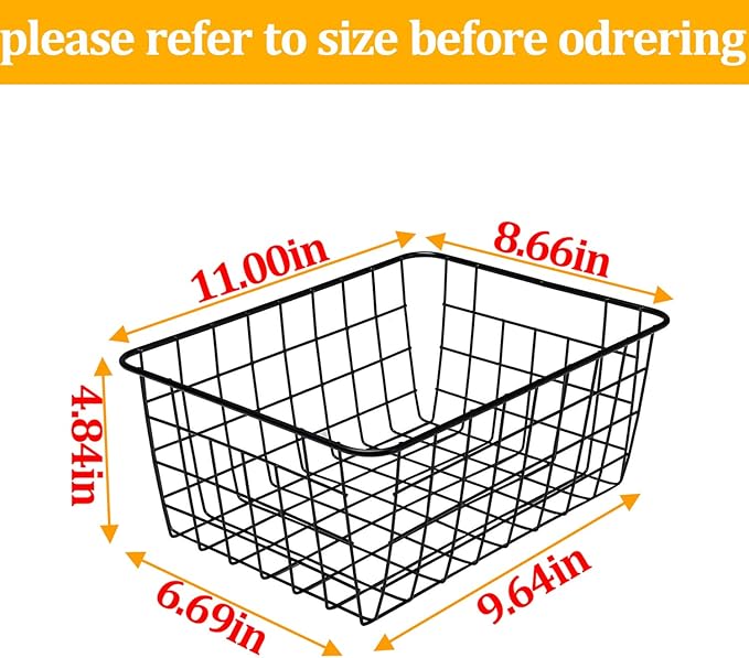 LeleCAT Wire Baskets with Handles, Wire Storage Organizer Baskets, Household Refrigerator for Cabinets, Pantry, Closets, Bedrooms - Set of 4（Black)