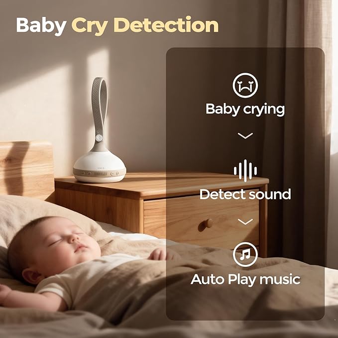 EVOCELER | Portable White Noise Sound Machine for Babies and Kids | Auto Cry Detection | 9 Soothing Sounds | Sleep Soother | Voice Recording | 15H Battery | Travel | Baby Registry Gift | Stroller Clip