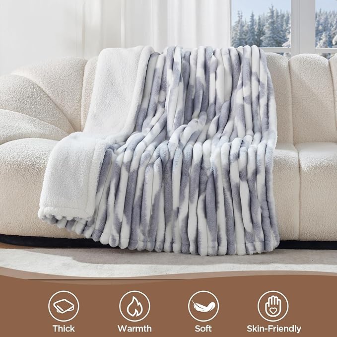 Westinghouse Electric Blanket Queen Size, Soft Luxury Faux Fur & Sherpa Heated Blanket with 10 Heating Levels & 1-12 Hours Auto Off, Fast Heating Blanket, Machine Washable, 84x 90 Inch Blue Gray