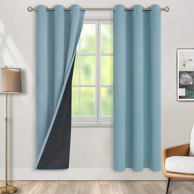 BGment Thermal Insulated 100% Blackout Curtains for Bedroom with Black Liner, Double Layer Full Room Darkening Noise Reducing Grommet Curtain (42 x 84 Inch, Greyish Blue, 2 Panels)