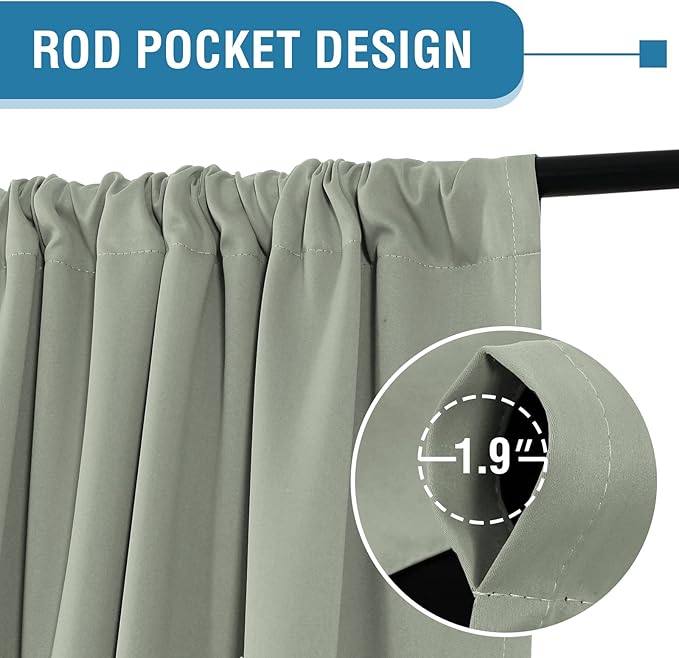 H.VERSAILTEX 100% Blackout Curtains for Bedroom Short Curtains Half Window Curtains for Kitchen, Privacy Energy Saving Curtain Tiers for Bathroom Shades, W 42 x L 36 inch, Light Sage, Set of 2