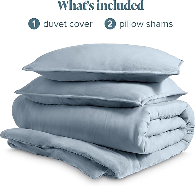 Bare Home Microfiber Duvet Cover Set - Ultra Soft Washed Microfiber - Queen Size - Linen-Like Look - Easy Care - Breathable Fabric - Our Softest Duvet Cover Set (Queen, Dusty Blue)