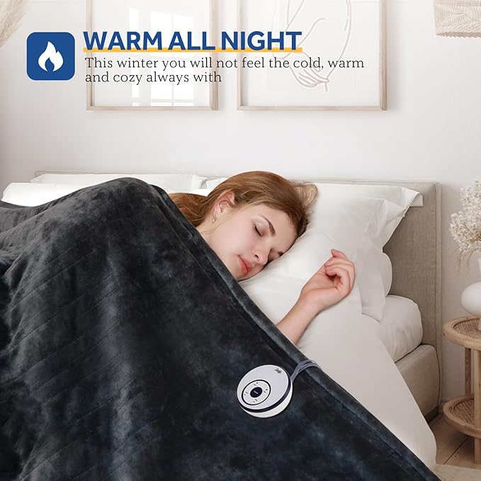 Sealy Heated Blanket Full Size 80"x84", Soft Double Flannel Electric Blanket with 10 Heat Levels & 1-12 Hours Auto Shut Off, Machine Washable, Even Heat Distribution, Charcoal