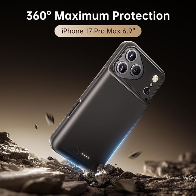 Battery Case for iPhone 17 Pro Max, Charging Case Charger 8500mAh Ultra-Slim Lightweight Powerful Battery Pack 15W Fast Rechargeable Anti-Fall TPU Juice Box for iPhone 17 Pro Max (6.9") Black