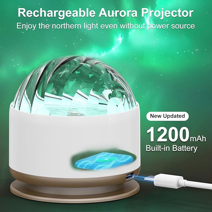 Northern Light Projector, Battery Operated Aurora Night Light with Timer Function, 13 Colors Galaxy Lamp Ripple Ceiling Projector Mood Ambient Lighting for Bedroom Adults Kids Room Girl Gift