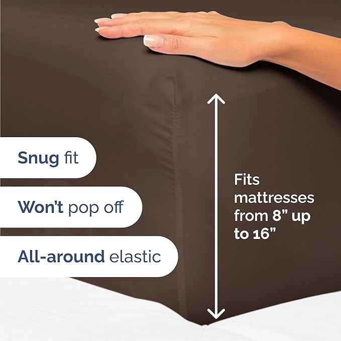 Queen 6 Piece Sheet Set - Cooling, Comfy & Breathable - Hotel Luxury Bedding, Includes Fitted Sheet for Women, Men, Kids and Teens - 1 Flat, 1 Fitted Sheet, 4 Pillowcases with Deep Pockets - Brown