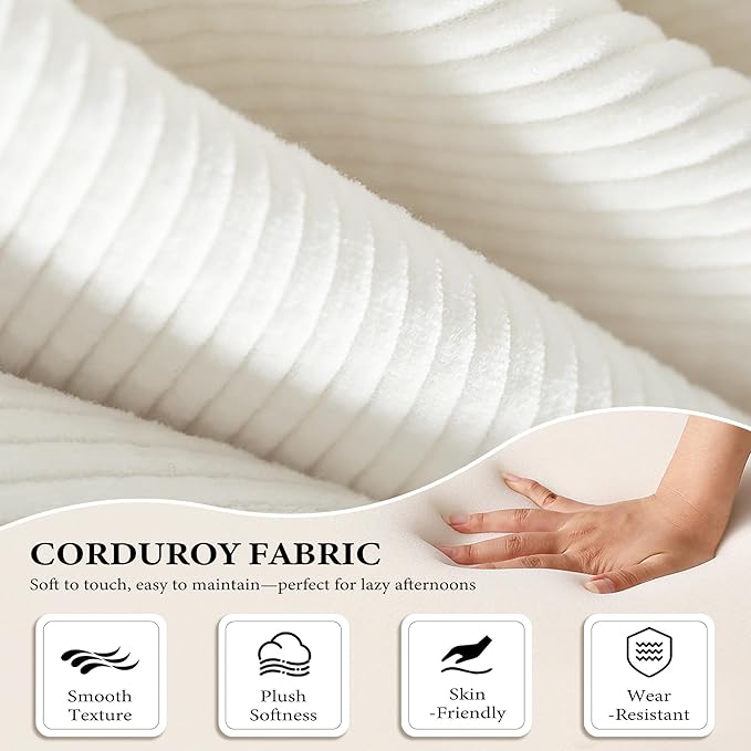 Boneless Couch Folding Couches for Living Room Sofa, Futon Sofa Bed with Sleeper Sofa, Futon Couch with Fixed-Shape Oversized Corduroy Upholstered (White, 81 Inches)