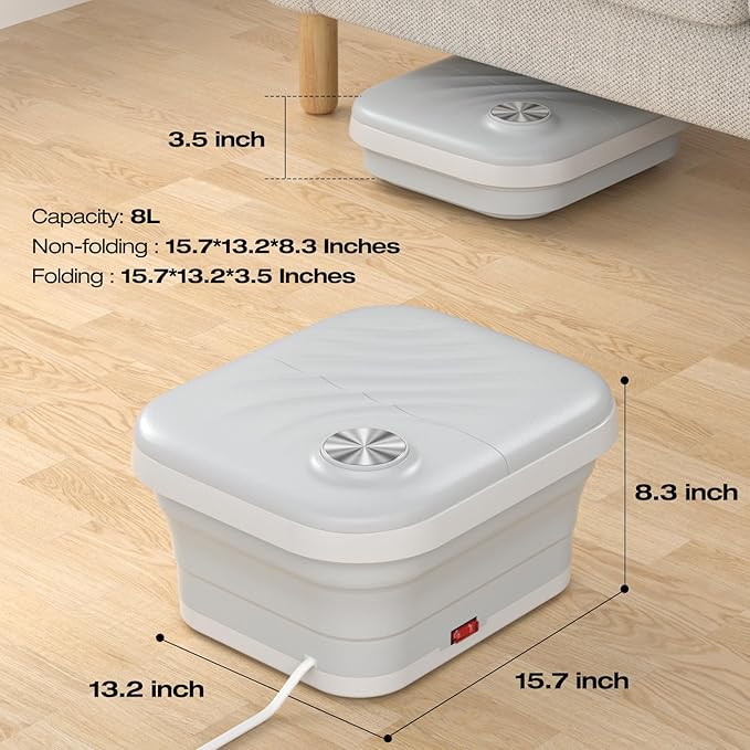 Collapasible Foot Spa Bath Massager with Heat, Pedicure Foot Spa with Bubbles, Temperature Control, Foot Soaking Tub for Home, Office, Foot Soaker Gift for Men and Women