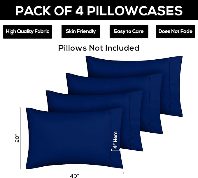 Utopia Bedding Queen Pillow Cases - 4 Pack - Envelope Closure - Soft Brushed Microfiber Fabric - Shrinkage and Fade Resistant Pillow Covers Queen Size 20 X 30 Inches (Queen, Royal Blue)