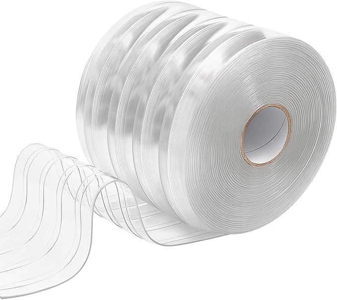 Moukeren Plastic Door Curtain for Winter 100 ft x 8 Inch Thermal Insulated Garage Door Strip Curtains Smooth Waterproof Clear PVC Strip Curtain for Warehouse Freezer, 0.08" Thickness(Striped)