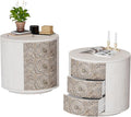 COSIEST Bedside Table Set of 2, Wood Nightstand 3 Drawers, Farmhouse Round End Table with 3 Drawers, Dresser with Drawers for Bedroom, Living Room